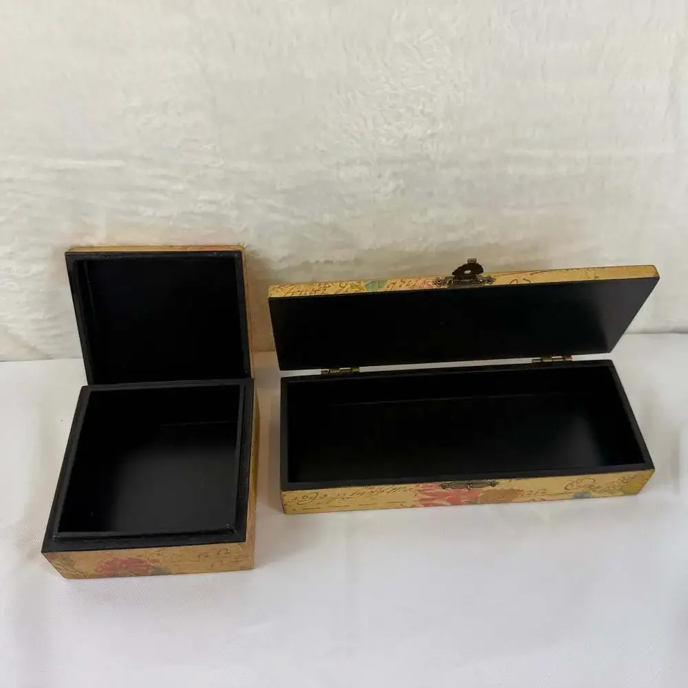 2 small memory keepsake boxes Victorian découpage style floral